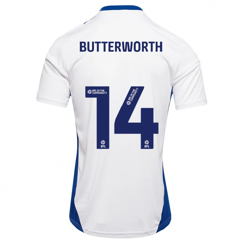Danxen Uomo Maglia Daniel Butterworth #14 Bianco Blu Kit Gara Away 2025/26 Maglietta