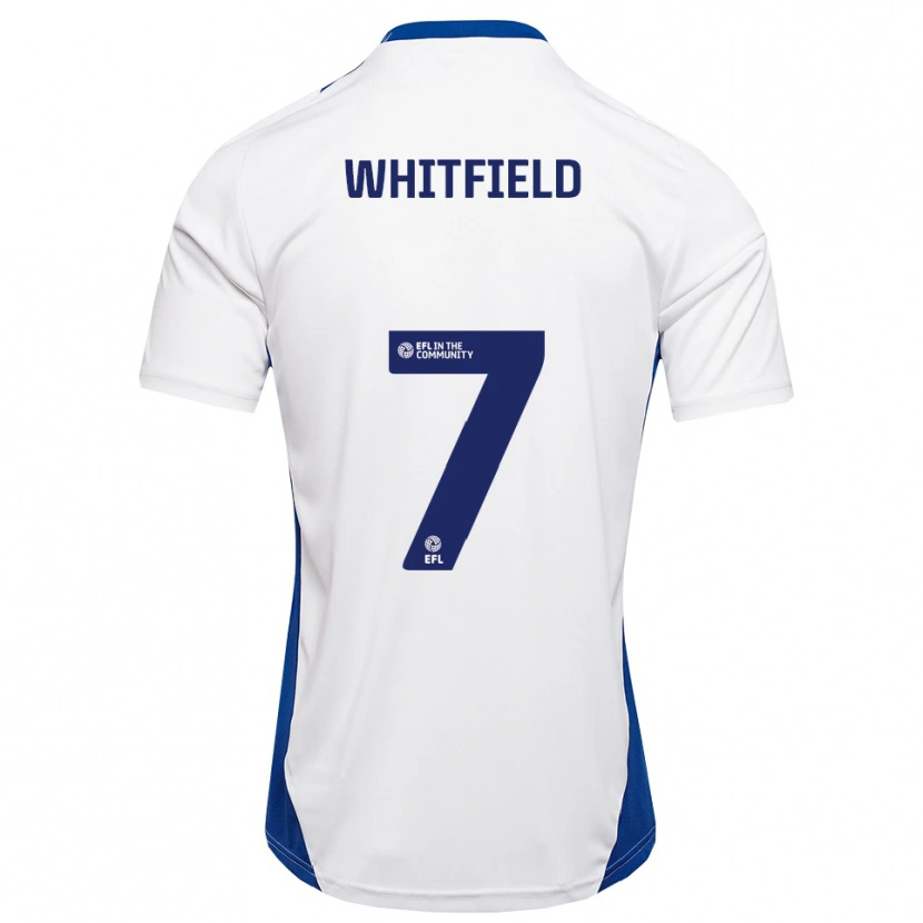 Danxen Uomo Maglia Max Whitfield #7 Bianco Blu Kit Gara Away 2025/26 Maglietta