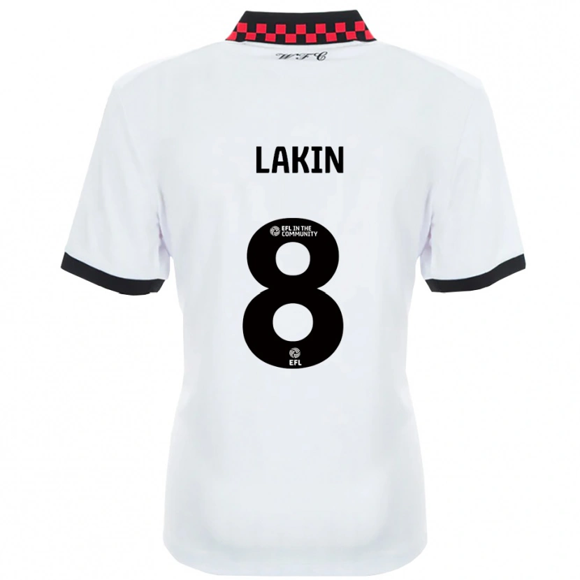 Danxen Uomo Maglia Charlie Lakin #8 Bianco Nero Kit Gara Away 2025/26 Maglietta