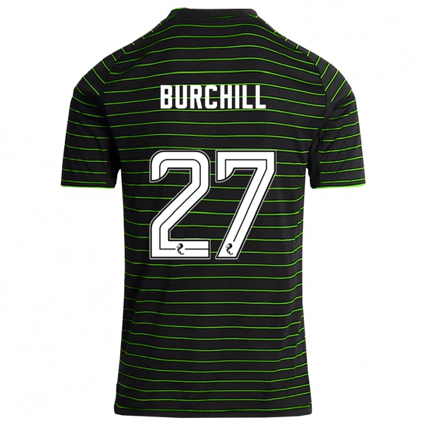 Danxen Uomo Maglia Tiree Burchill #27 Nero Verde Kit Gara Away 2025/26 Maglietta