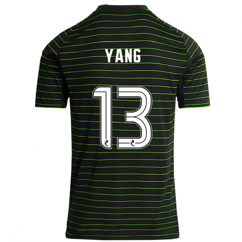 Danxen Uomo Maglia Hyun-Jun Yang #13 Nero Verde Kit Gara Away 2025/26 Maglietta