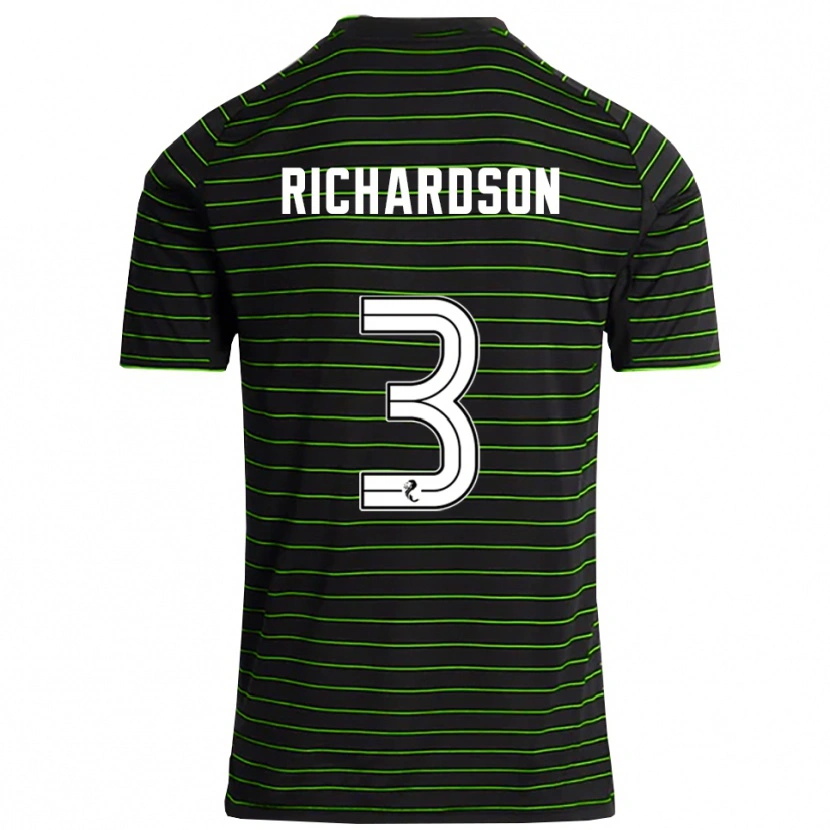 Danxen Uomo Maglia Amy Richardson #3 Nero Verde Kit Gara Away 2025/26 Maglietta