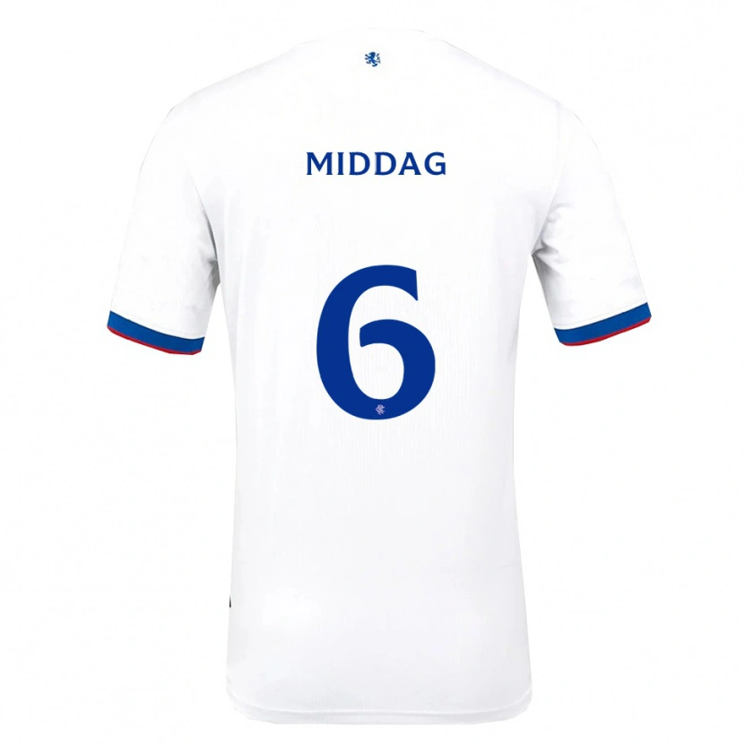 Danxen Uomo Maglia Tessel Middag #6 Bianco Rosso Blu Kit Gara Away 2025/26 Maglietta