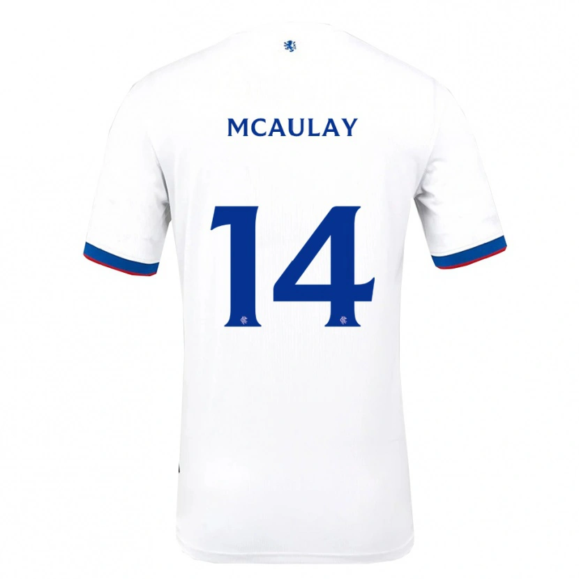 Danxen Uomo Maglia Mia Mcaulay #14 Bianco Rosso Blu Kit Gara Away 2025/26 Maglietta