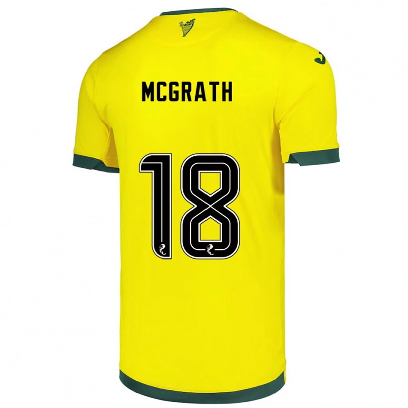 Danxen Uomo Maglia Joseph Mcgrath #18 Giallo Verde Kit Gara Away 2025/26 Maglietta
