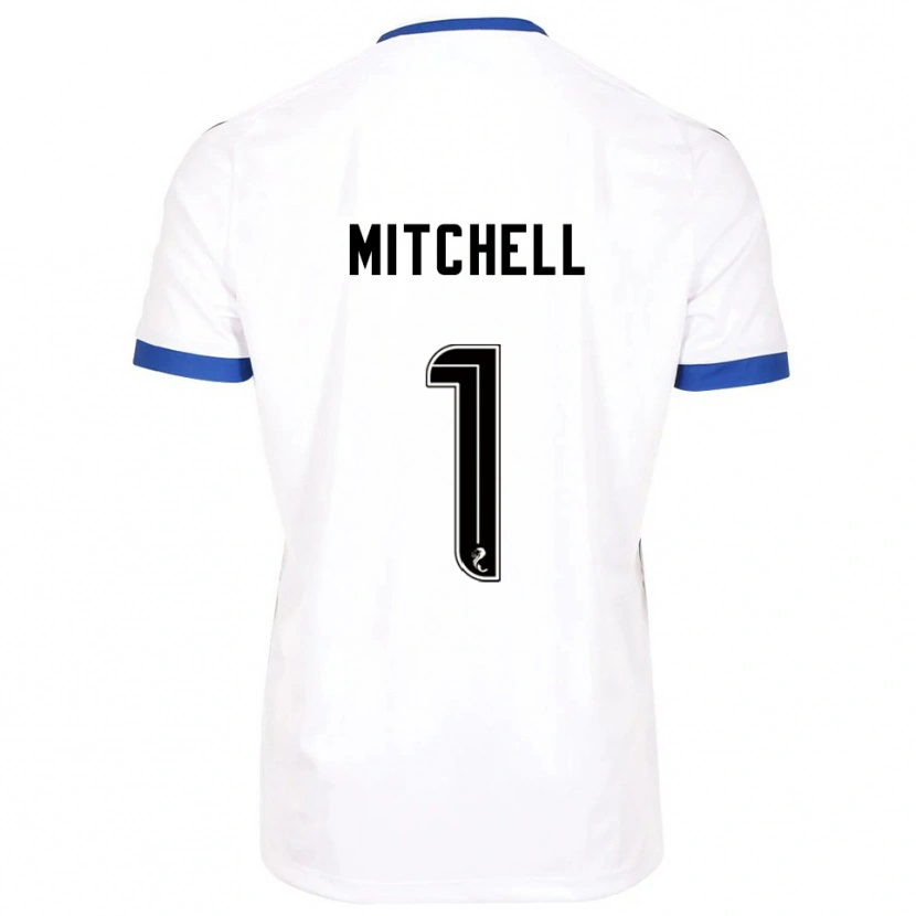 Danxen Uomo Maglia Ellie Mitchell #1 Bianco Blu Kit Gara Away 2025/26 Maglietta
