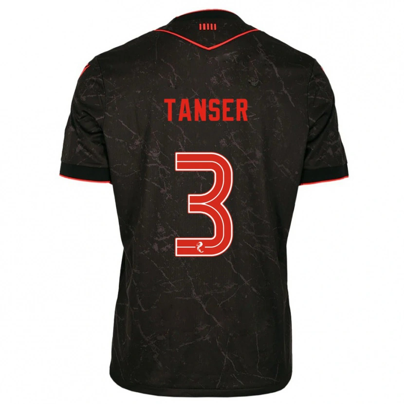 Danxen Uomo Maglia Scott Tanser #3 Nero Rosso Kit Gara Away 2025/26 Maglietta