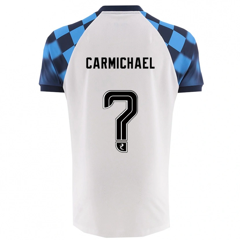 Danxen Uomo Maglia Liam Carmichael #0 Bianco Azzurro Kit Gara Away 2025/26 Maglietta