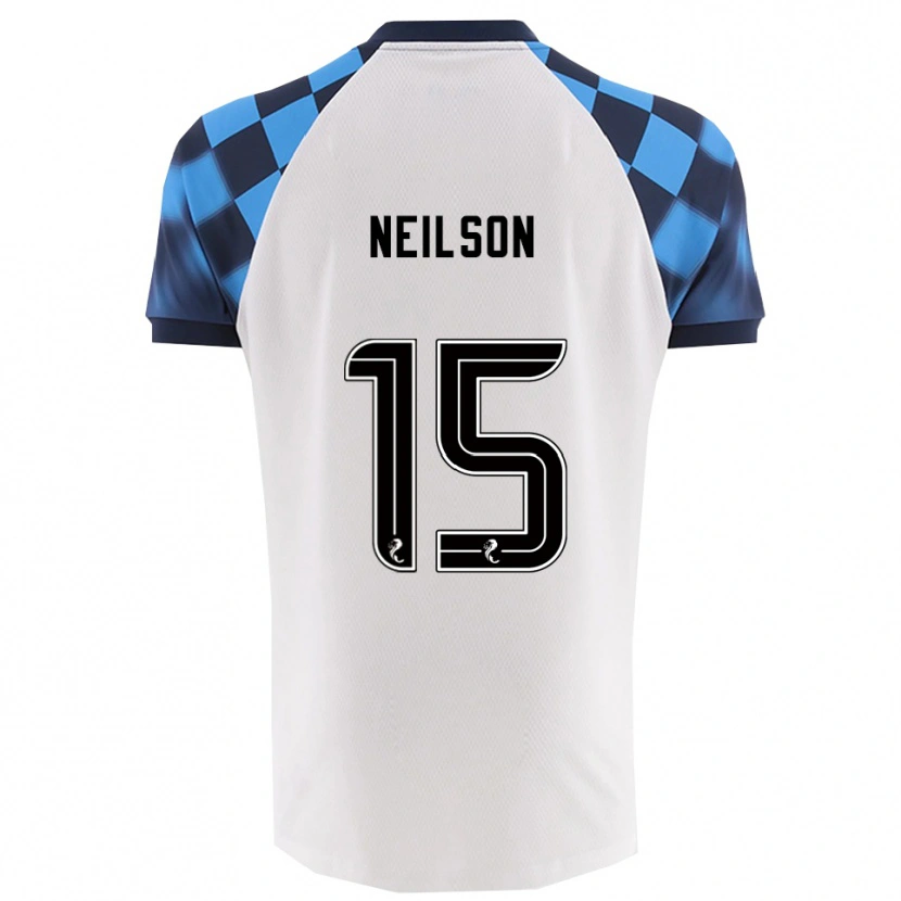 Danxen Uomo Maglia Lewis Neilson #15 Bianco Azzurro Kit Gara Away 2025/26 Maglietta