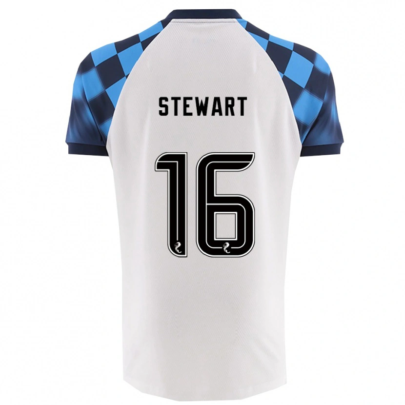 Danxen Uomo Maglia Barney Stewart #16 Bianco Azzurro Kit Gara Away 2025/26 Maglietta