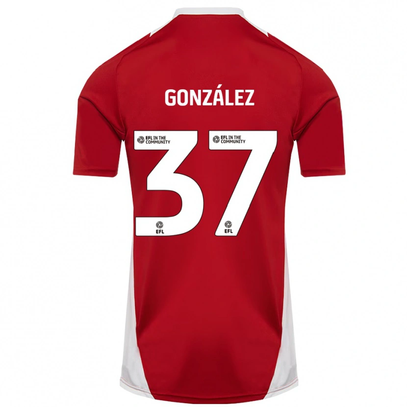 Danxen Donna Maglia Dani González #37 Rosso Bianco Oro Kit Gara Home 2025/26 Maglietta