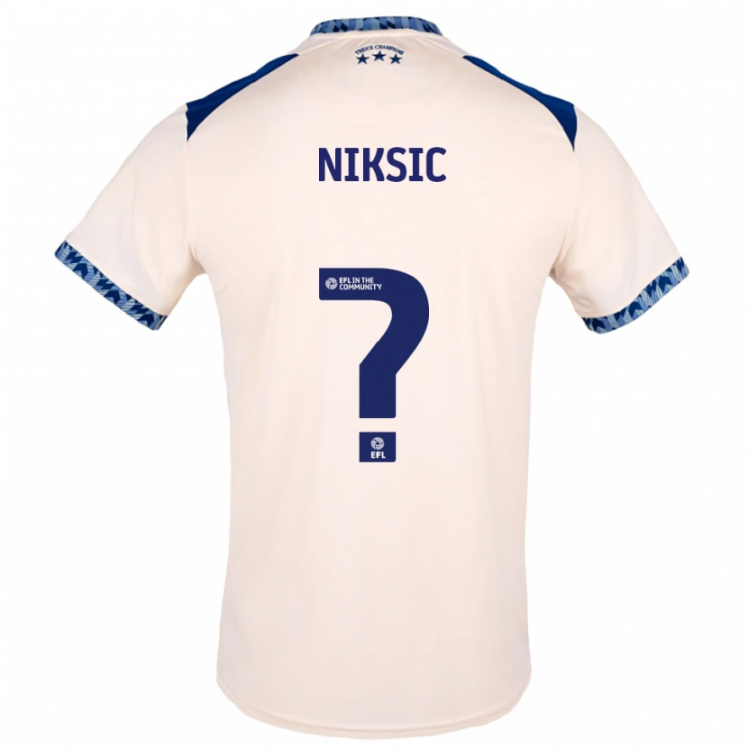 Danxen Donna Maglia Hasan Niksic #0 Bianco Sporco Blu Navy Kit Gara Away 2025/26 Maglietta