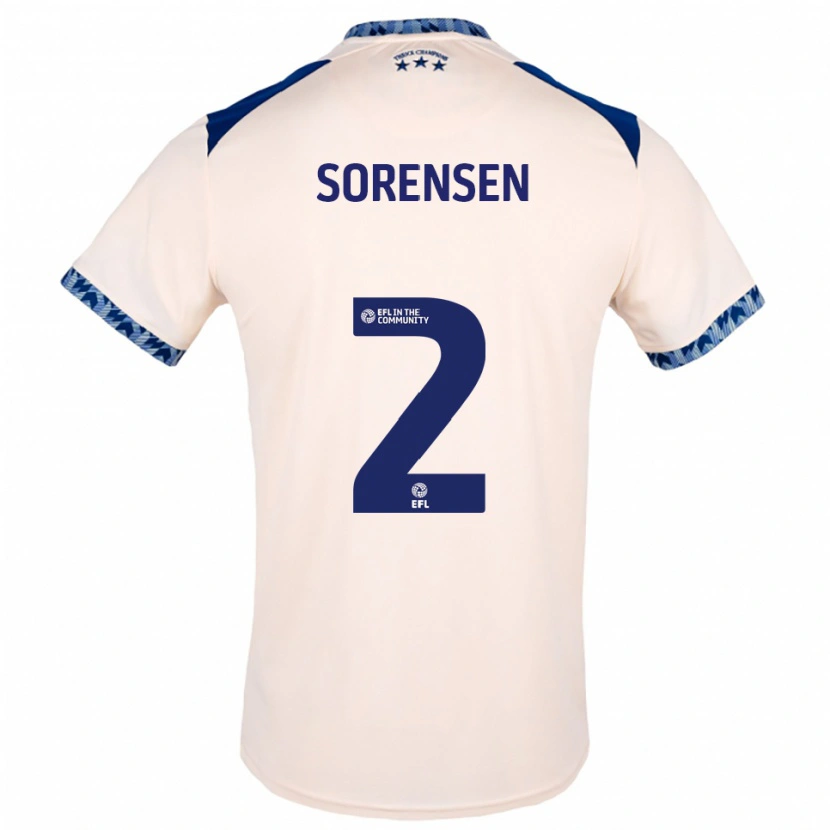 Danxen Donna Maglia Lasse Sørensen #2 Bianco Sporco Blu Navy Kit Gara Away 2025/26 Maglietta