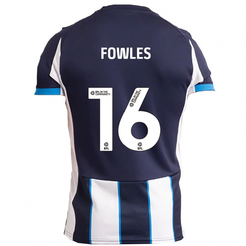 Danxen Donna Maglia Josh Fowles #16 Bianco Blu Navy Kit Gara Away 2025/26 Maglietta
