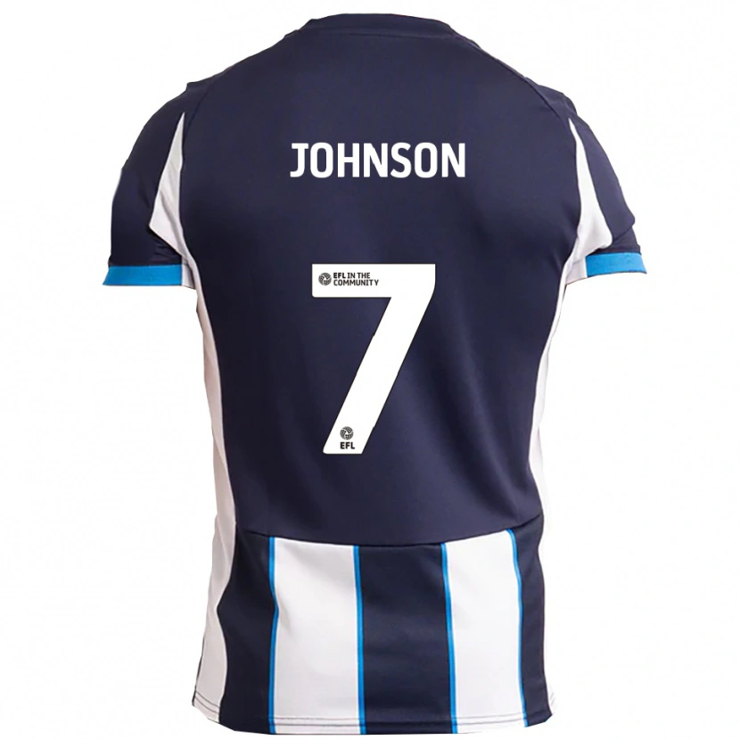 Danxen Donna Maglia Harry Johnson #7 Bianco Blu Navy Kit Gara Away 2025/26 Maglietta
