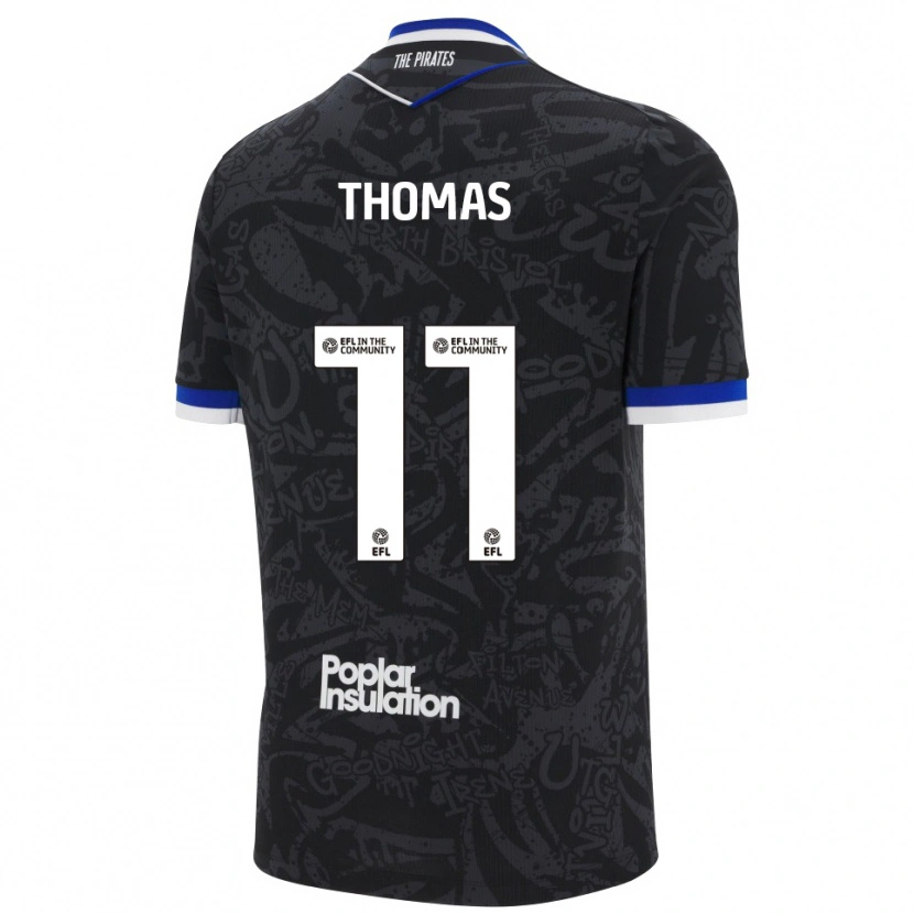 Danxen Donna Maglia Luke Thomas #11 Nero Bianco Kit Gara Away 2025/26 Maglietta