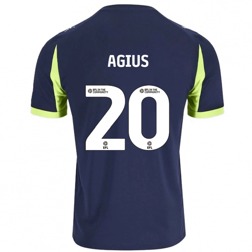 Danxen Donna Maglia Calum Agius #20 Blu Navy Verde Fluorescente Kit Gara Away 2025/26 Maglietta