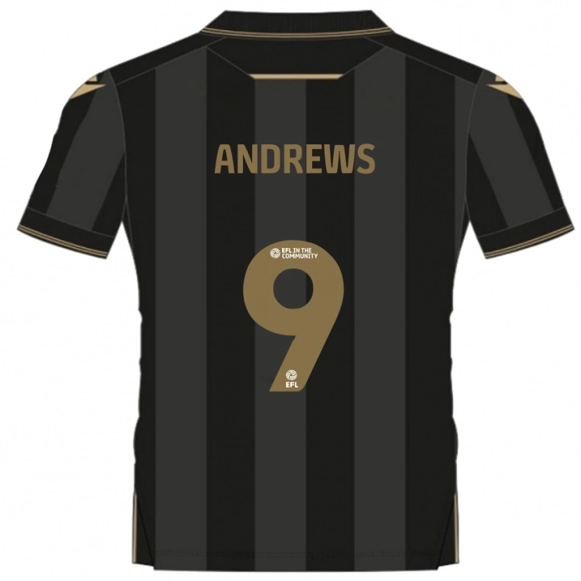 Danxen Donna Maglia Josh Andrews #9 Nero Oro Kit Gara Away 2025/26 Maglietta