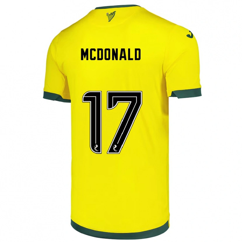Danxen Donna Maglia Josh Mcdonald #17 Giallo Verde Kit Gara Away 2025/26 Maglietta