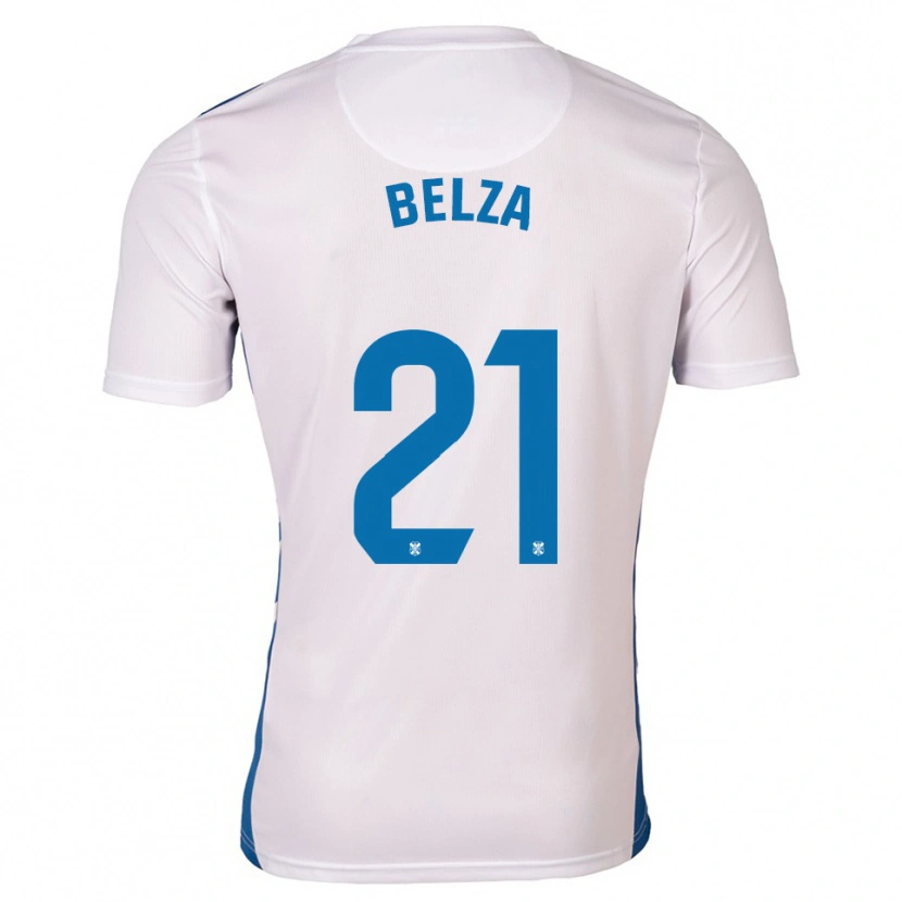 Danxen Bambino Maglia Jesús Belza #21 Bianco Blu Kit Gara Home 2025/26 Maglietta