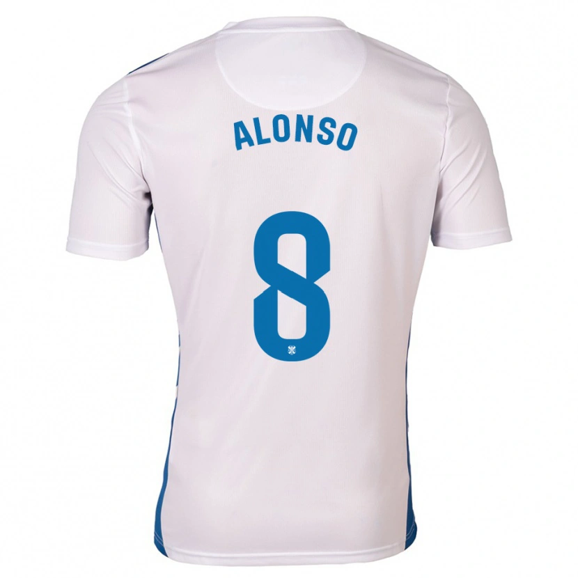 Danxen Bambino Maglia Javi Alonso #8 Bianco Blu Kit Gara Home 2025/26 Maglietta