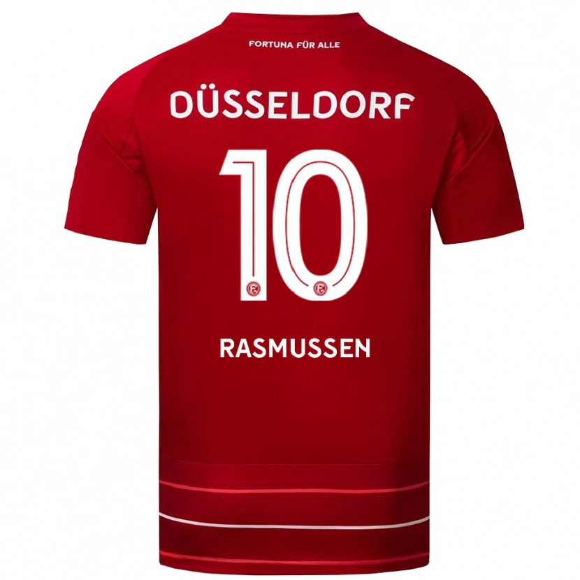 Danxen Bambino Maglia Christian Rasmussen #10 Rosso Bianco Kit Gara Home 2025/26 Maglietta
