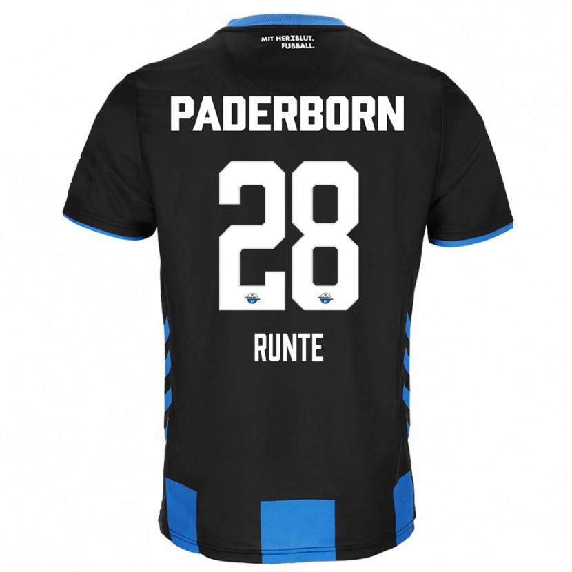Danxen Bambino Maglia Mick-Jonas Runte #28 Nero Blu Kit Gara Home 2025/26 Maglietta