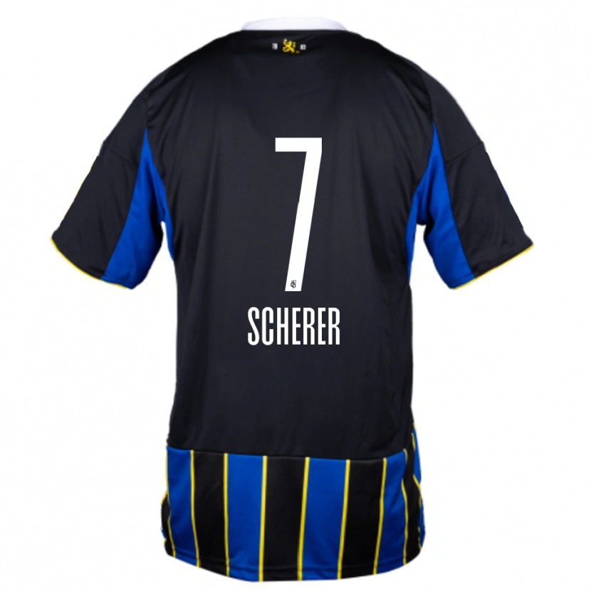 Danxen Bambino Maglia Tim Scherer #7 Blu Nero Giallo Kit Gara Home 2025/26 Maglietta