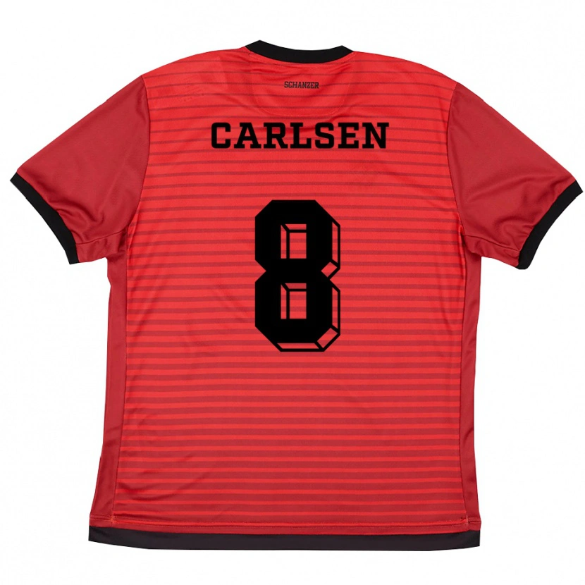 Danxen Bambino Maglia Fredrik Carlsen #8 Rosso Nero Kit Gara Home 2025/26 Maglietta