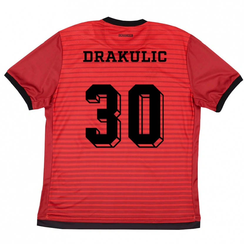 Danxen Bambino Maglia Ognjen Drakulic #30 Rosso Nero Kit Gara Home 2025/26 Maglietta