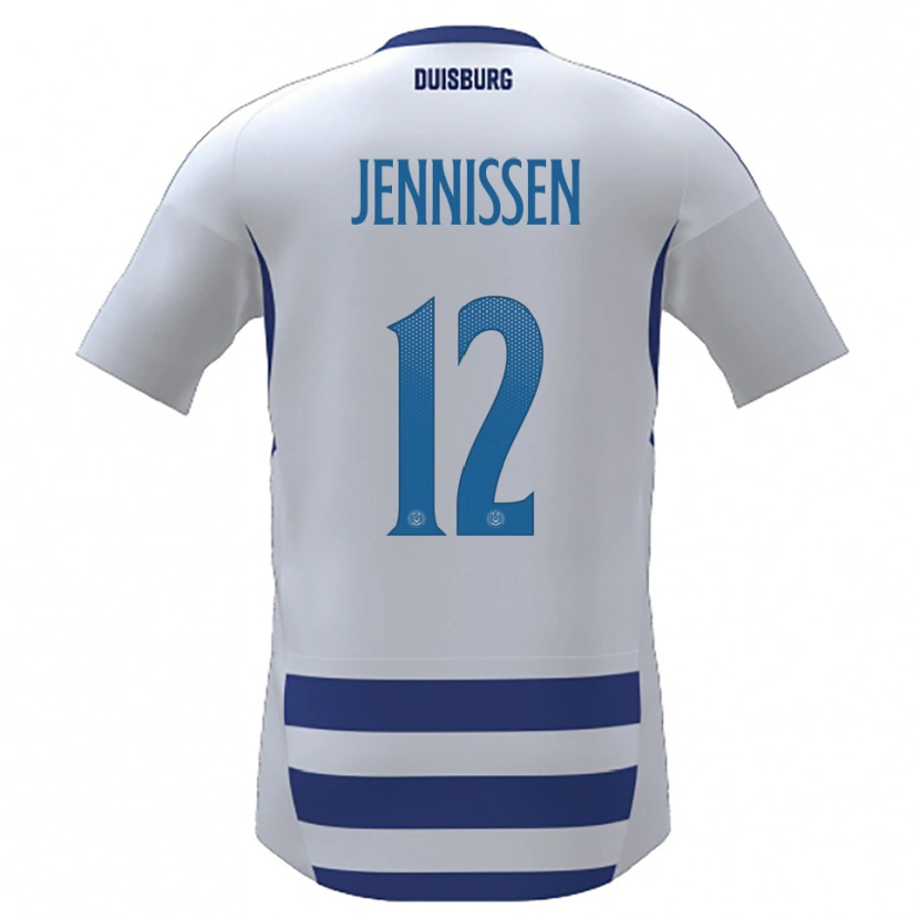 Danxen Bambino Maglia Laurenz Jennissen #12 Bianco Blu Kit Gara Home 2025/26 Maglietta