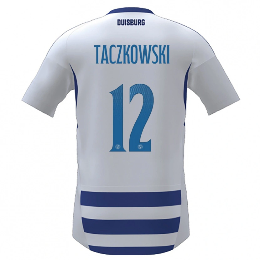 Danxen Bambino Maglia Simon Taczkowski #12 Bianco Blu Kit Gara Home 2025/26 Maglietta