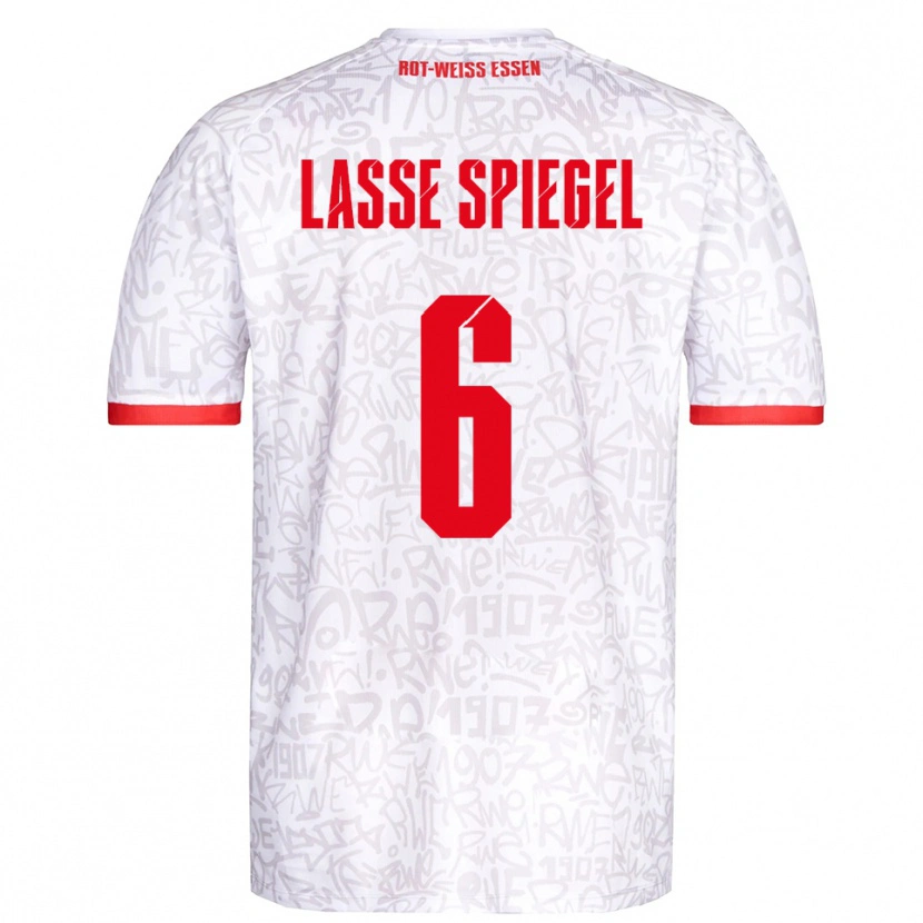 Danxen Bambino Maglia Jakob Lasse Spiegel #6 Bianco Rosso Kit Gara Home 2025/26 Maglietta