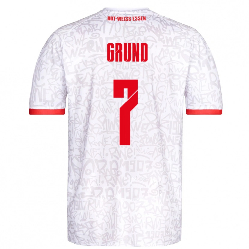 Danxen Bambino Maglia Kevin Grund #7 Bianco Rosso Kit Gara Home 2025/26 Maglietta