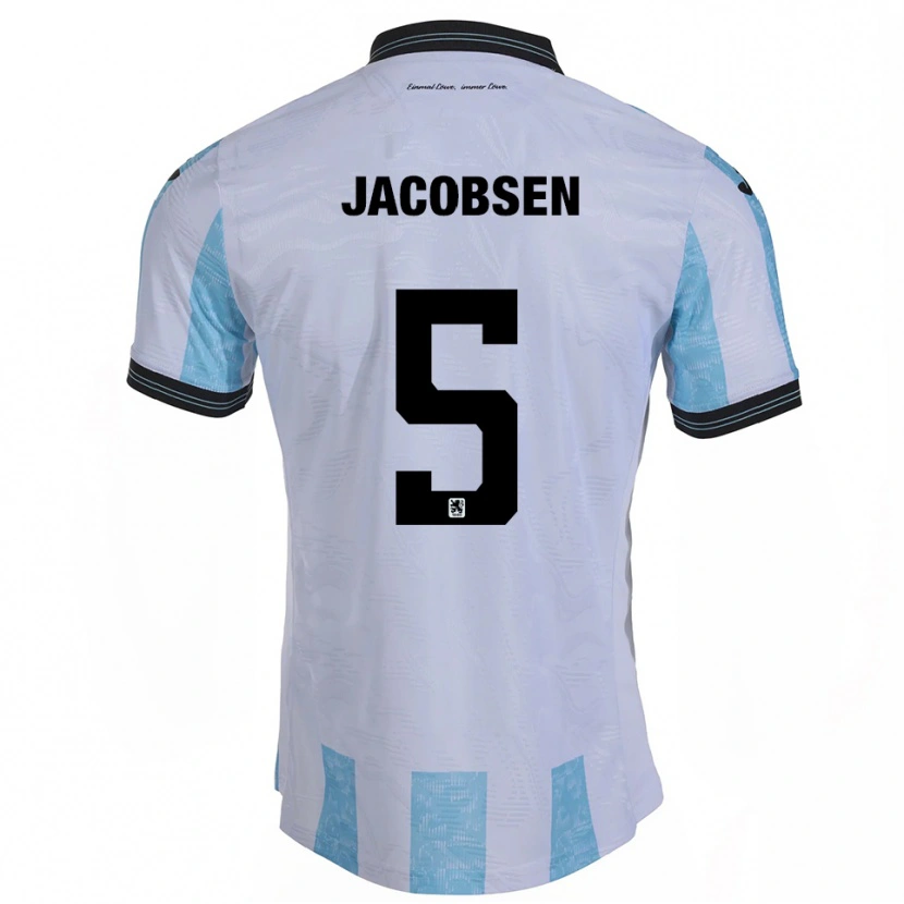 Danxen Bambino Maglia Thore Jacobsen #5 Bianco Azzurro Kit Gara Home 2025/26 Maglietta