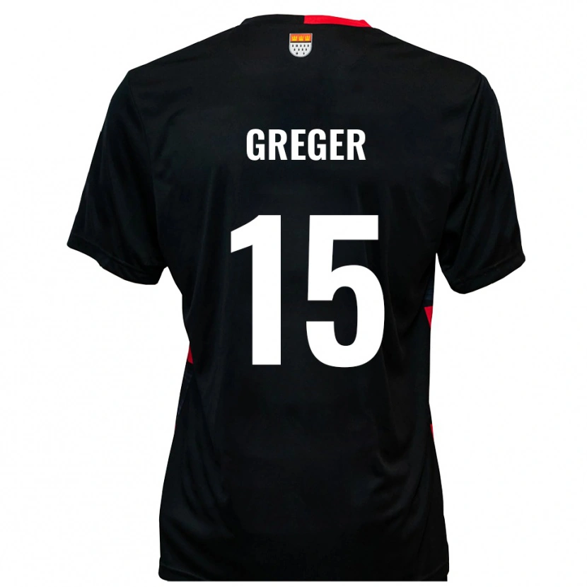 Danxen Bambino Maglia Christoph Greger #15 Nero Rosso Kit Gara Home 2025/26 Maglietta