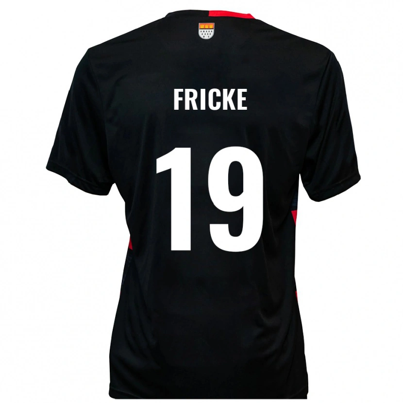 Danxen Bambino Maglia Fabian Fricke #19 Nero Rosso Kit Gara Home 2025/26 Maglietta
