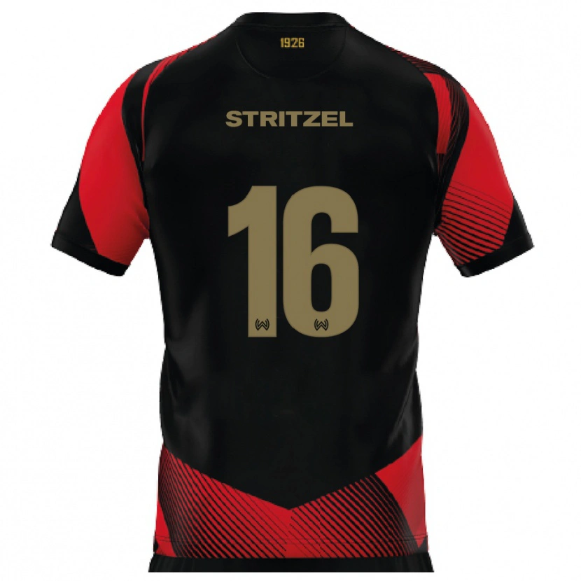 Danxen Bambino Maglia Florian Stritzel #16 Nero Rosso Kit Gara Home 2025/26 Maglietta