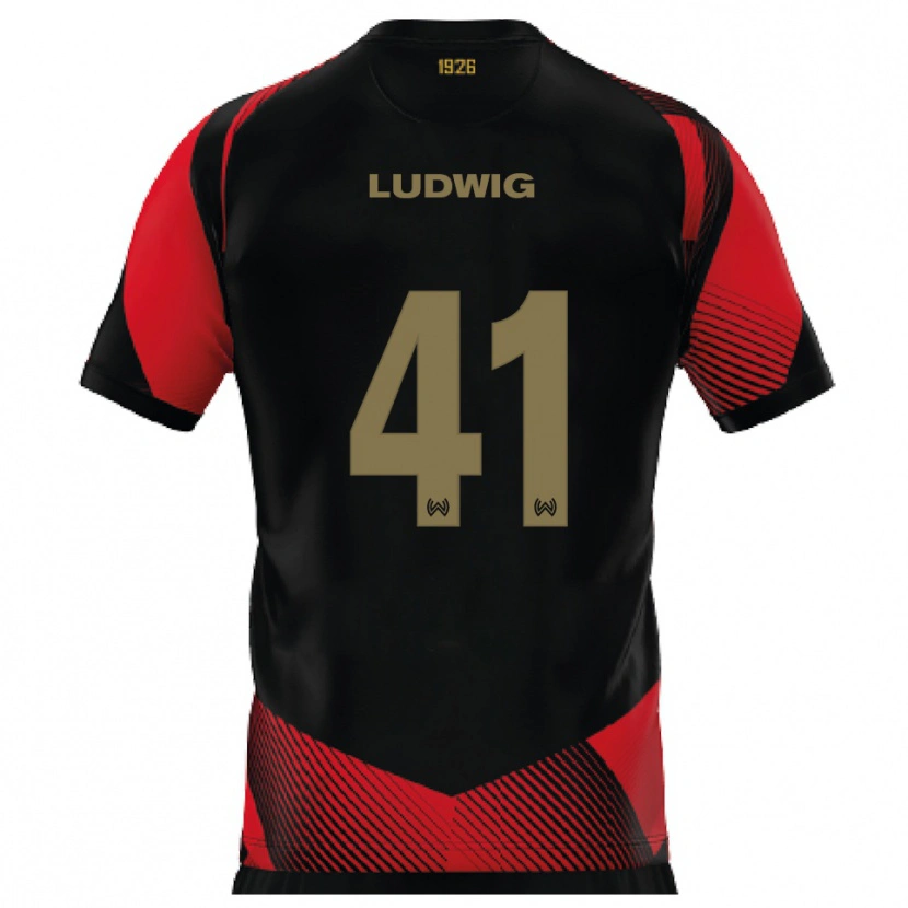 Danxen Bambino Maglia Finn Ludwig #41 Nero Rosso Kit Gara Home 2025/26 Maglietta