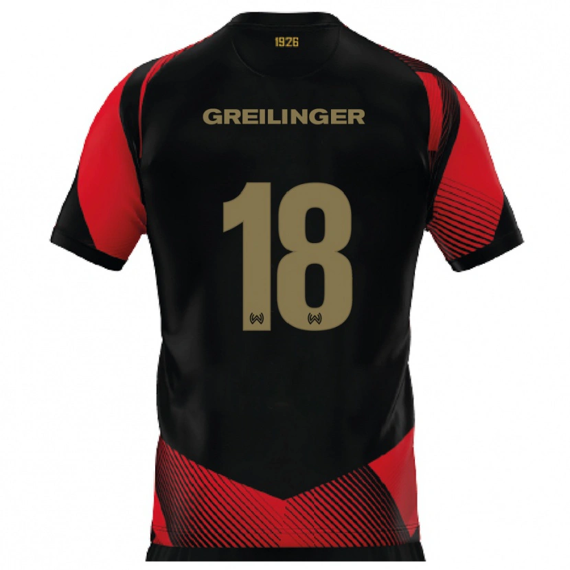 Danxen Bambino Maglia Fabian Greilinger #18 Nero Rosso Kit Gara Home 2025/26 Maglietta