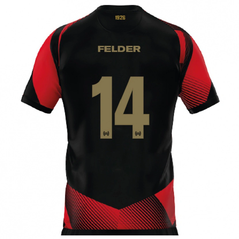 Danxen Bambino Maglia Mohamed Felder #14 Nero Rosso Kit Gara Home 2025/26 Maglietta