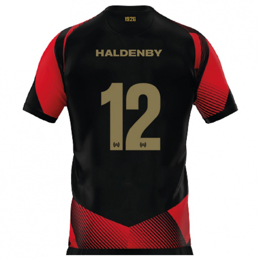 Danxen Bambino Maglia Ben Haldenby #12 Nero Rosso Kit Gara Home 2025/26 Maglietta