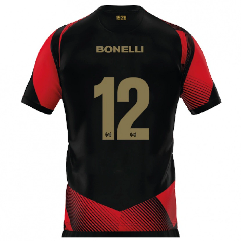 Danxen Bambino Maglia Leonardo Bonelli #12 Nero Rosso Kit Gara Home 2025/26 Maglietta