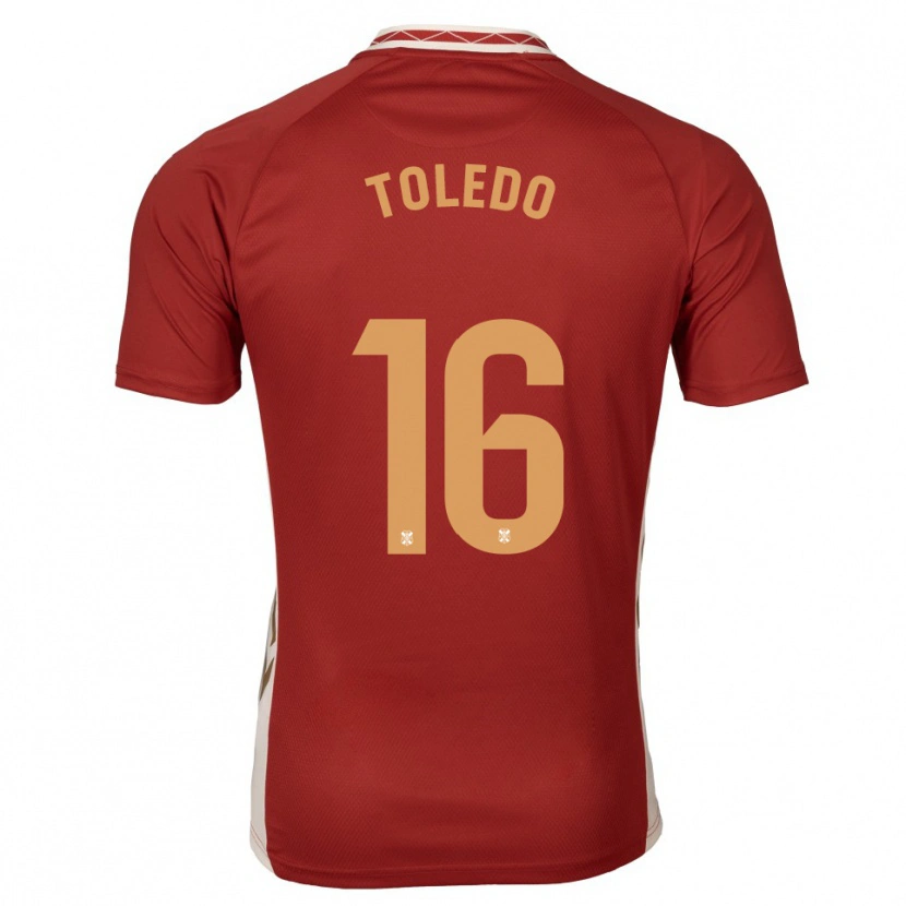 Danxen Bambino Maglia Adrián Toledo #16 Bordeaux Oro Kit Gara Away 2025/26 Maglietta