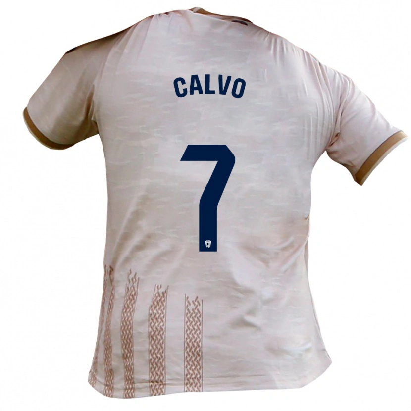 Danxen Bambino Maglia Borja Calvo #7 Bianco Sporco Marrone Kit Gara Away 2025/26 Maglietta