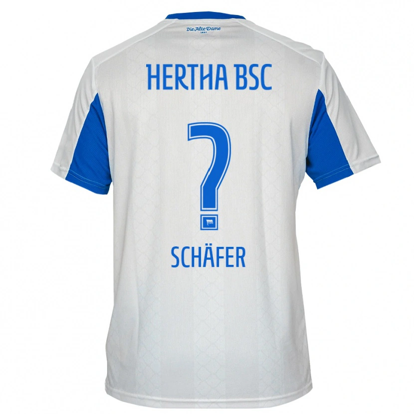 Danxen Bambino Maglia Daniel Schäfer #0 Bianco Blu Kit Gara Away 2025/26 Maglietta