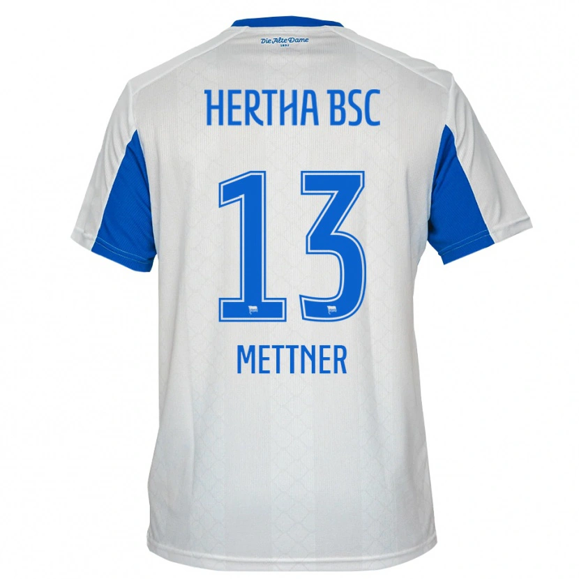 Danxen Bambino Maglia Ella Mettner #13 Bianco Blu Kit Gara Away 2025/26 Maglietta