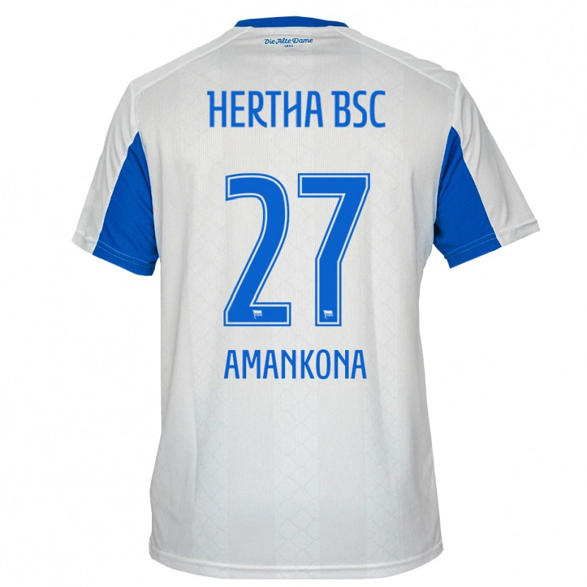 Danxen Bambino Maglia Nash-Daniel Amankona #27 Bianco Blu Kit Gara Away 2025/26 Maglietta