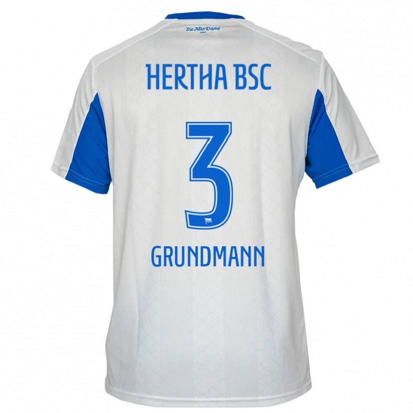 Danxen Bambino Maglia Leon Grundmann #3 Bianco Blu Kit Gara Away 2025/26 Maglietta