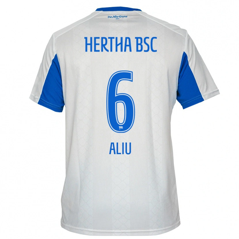 Danxen Bambino Maglia Lorent Aliu #6 Bianco Blu Kit Gara Away 2025/26 Maglietta